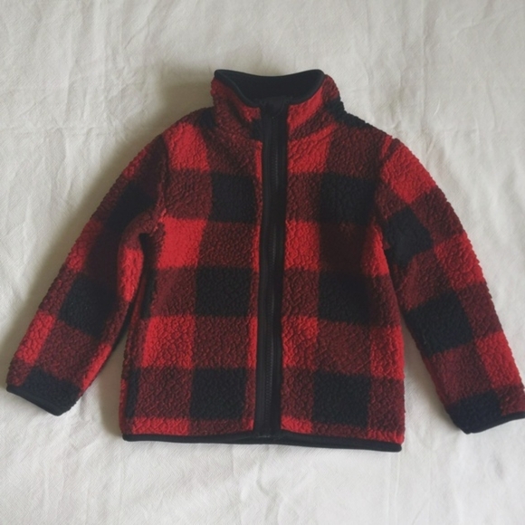 joe fresh active buffalo check plaid sherpa teddy jacket 2T toddler unisex - Picture 1 of 7